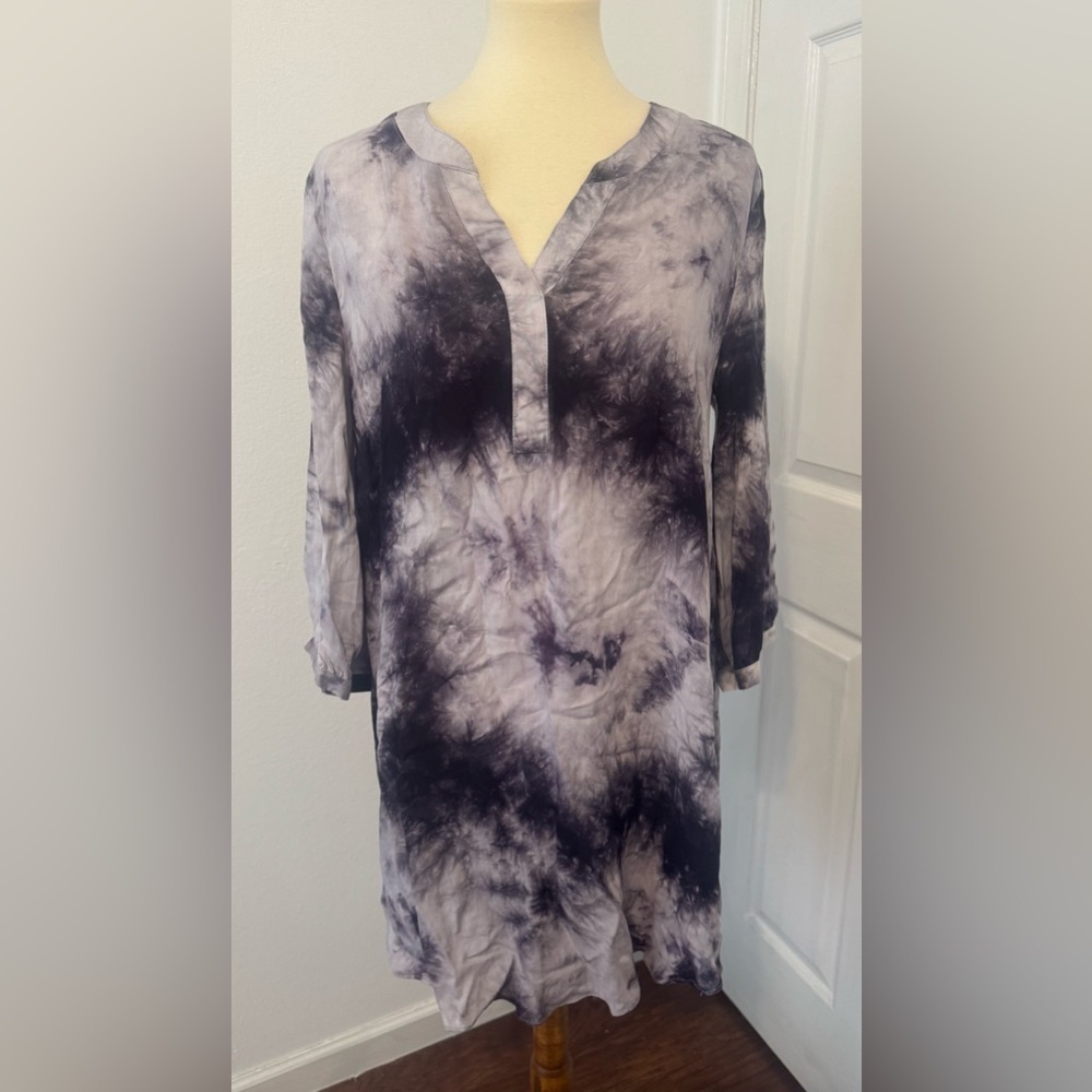 Umgee Tie Dye Tunic Mini Dress Boho Artsy Beach Hippie Purple White NWT Large